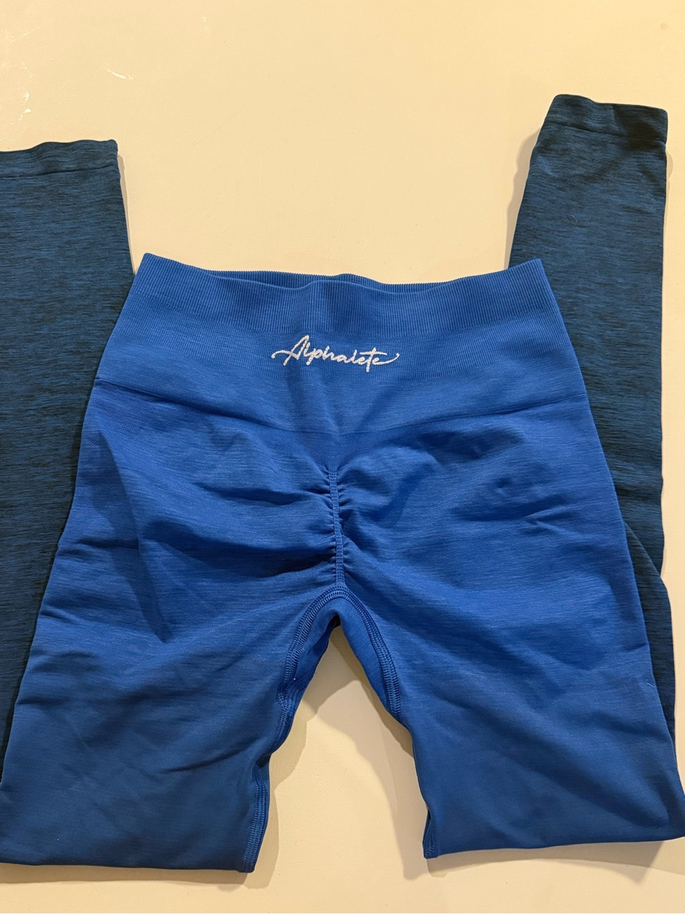 Alphalete Kids Royal Blue Scrunch Front Leggings with Dark Blue Panels